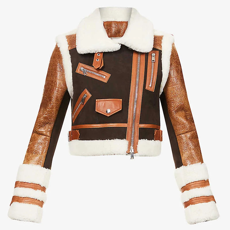 Faux Leather Shearling Biker Jacket