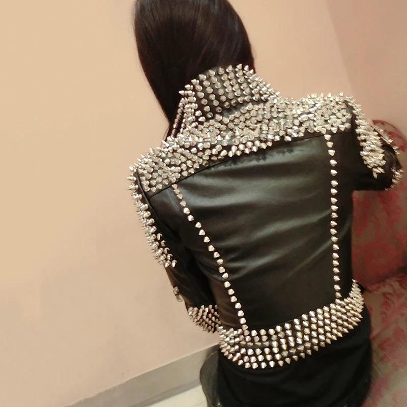 Studded Moto Leather Biker Jacket