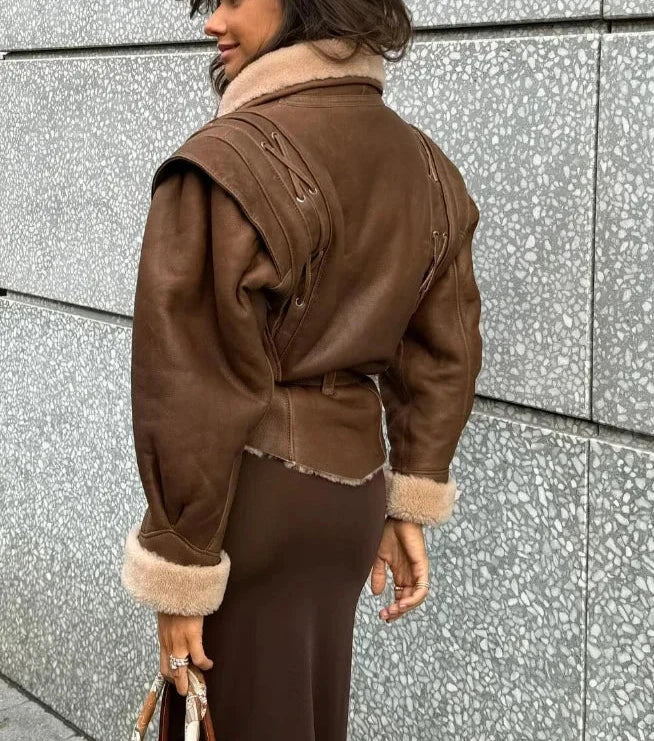 Wrap Tie Belt Shearling Jacket