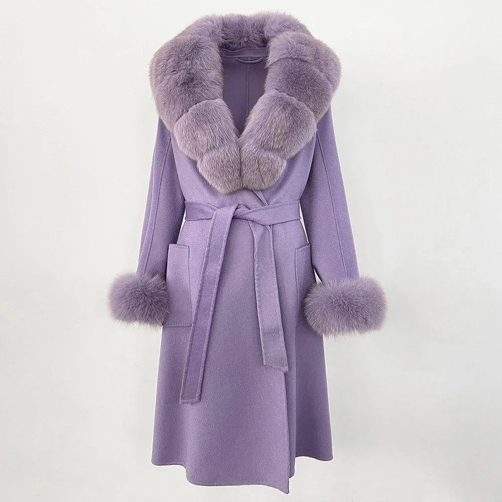 Genuine Fur Lined Collar Long Coat