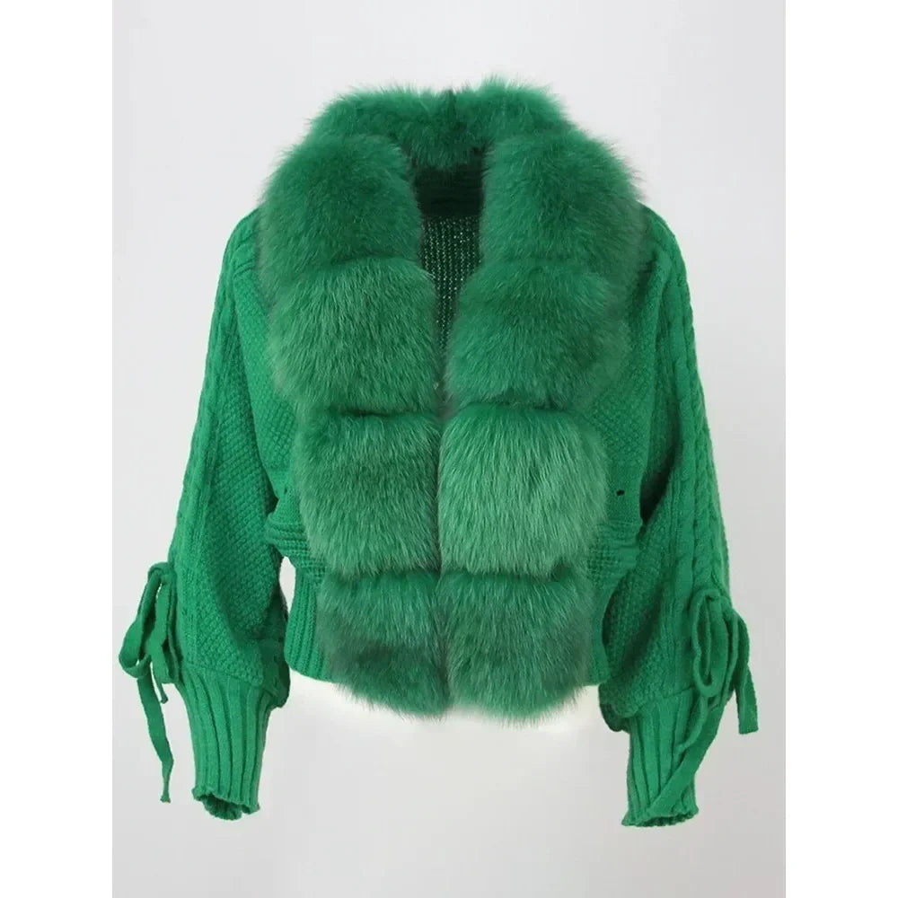 Fur Collar Knit Cardigan Sweater