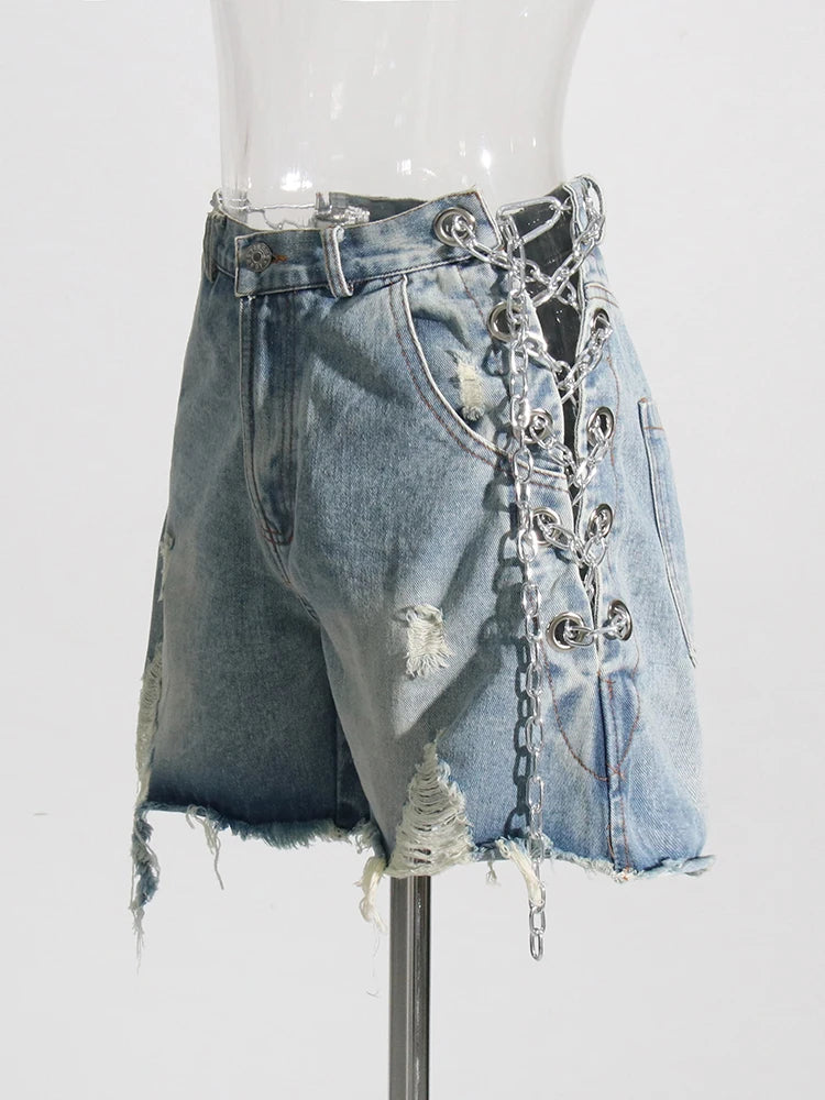 High Waist Chain Lace Up Shorts