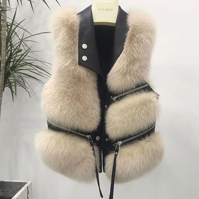 Two Tone Faux Fur Coat Vest