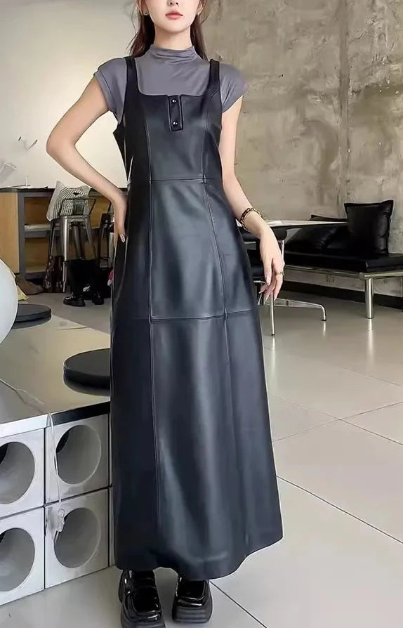 Vintage Style Genuine Leather Dress