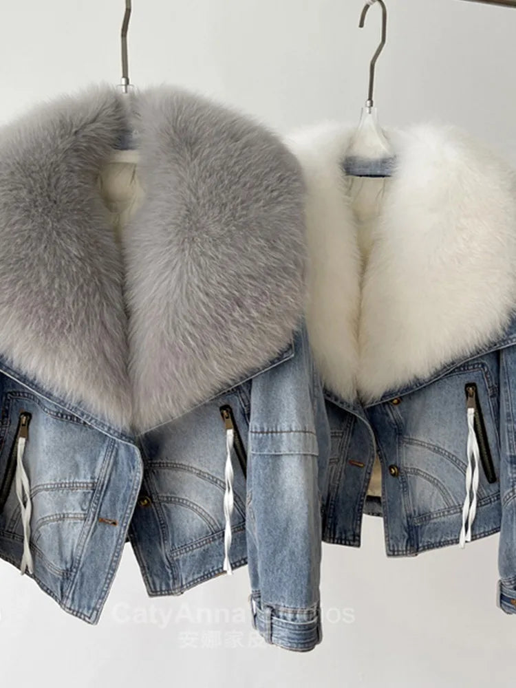 Denim Fur Collar Parka Jacket