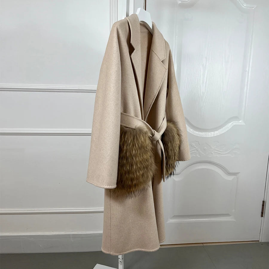 Fur Pocket Wool Belted Coat