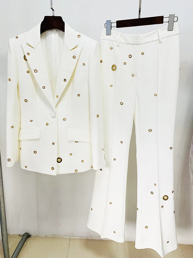 Gold Embellished Blazer Suit Set