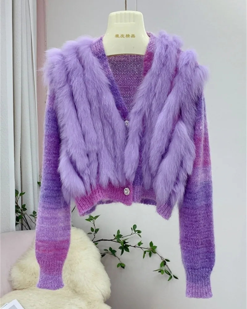 Two Tone Combination Fur Cardigan