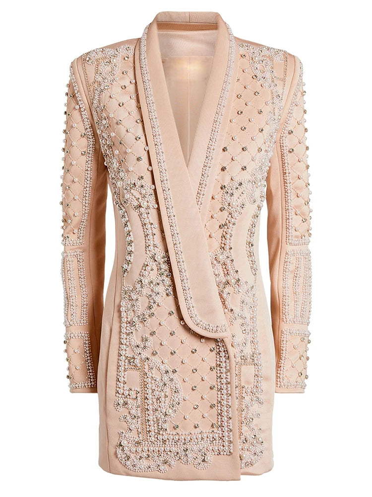 Pearl Beaded Long Blazer Dress