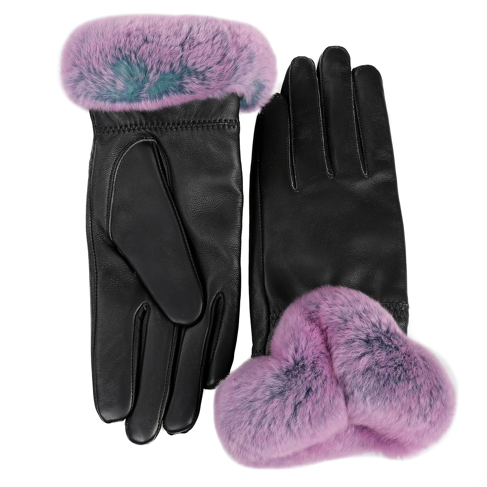 Genuine Leather Gloves With Fur Trim Cuff