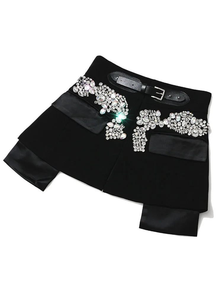 High Waist Crystal Mini Skirt