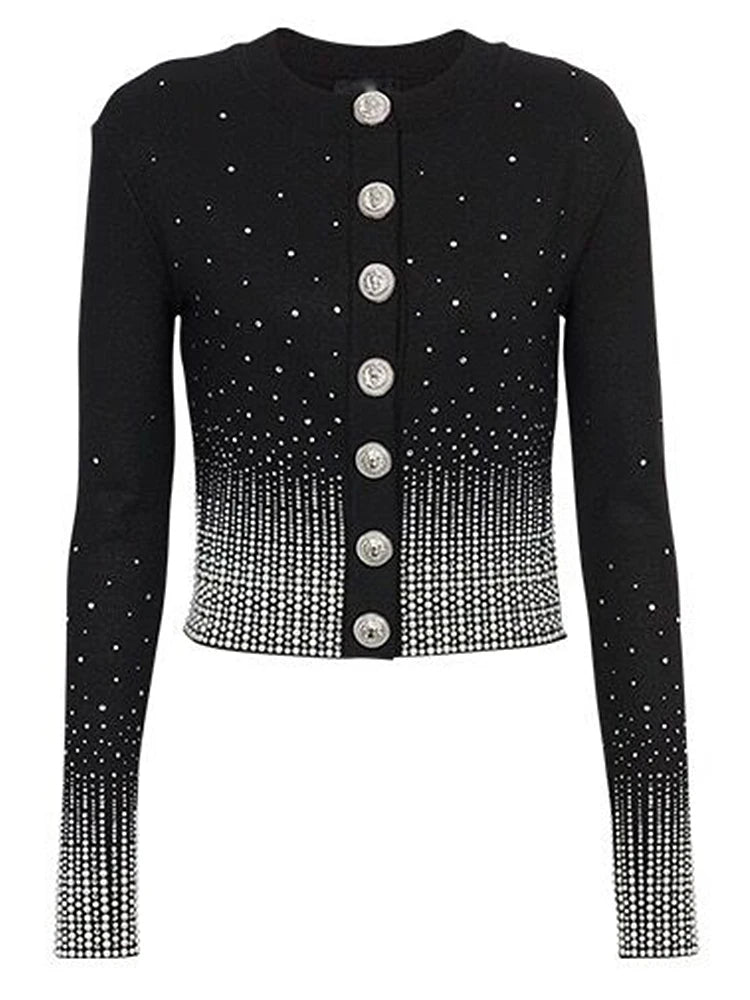 Rhinestone Embellished Knit Cardigan