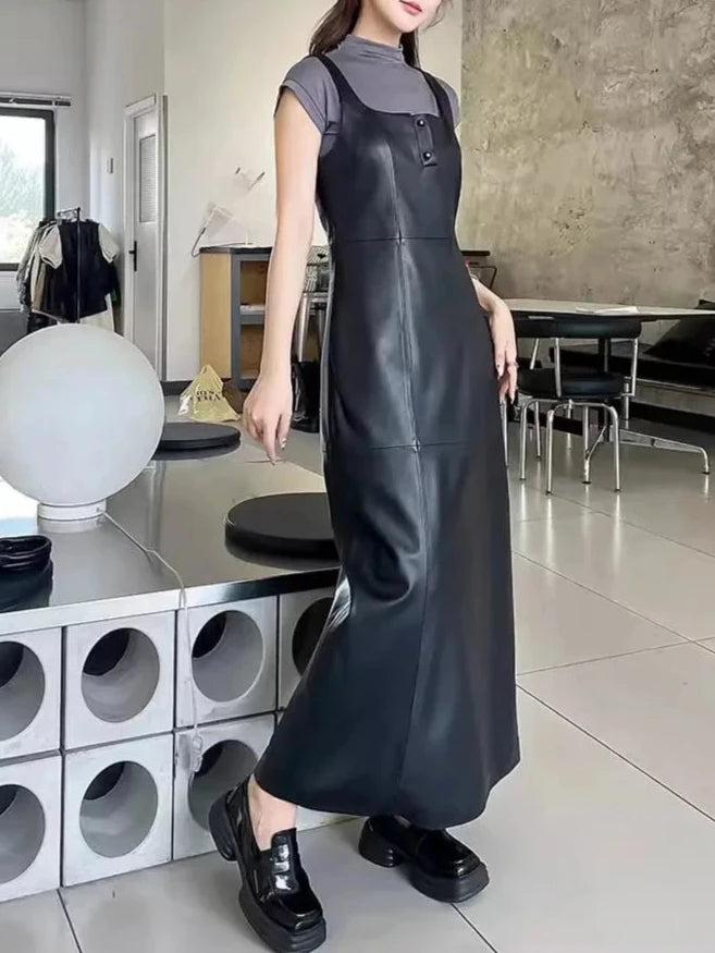 Vintage Style Genuine Leather Dress