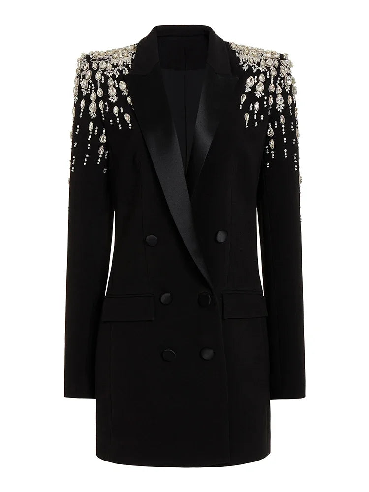 Jeweled Shoulder Long Blazer