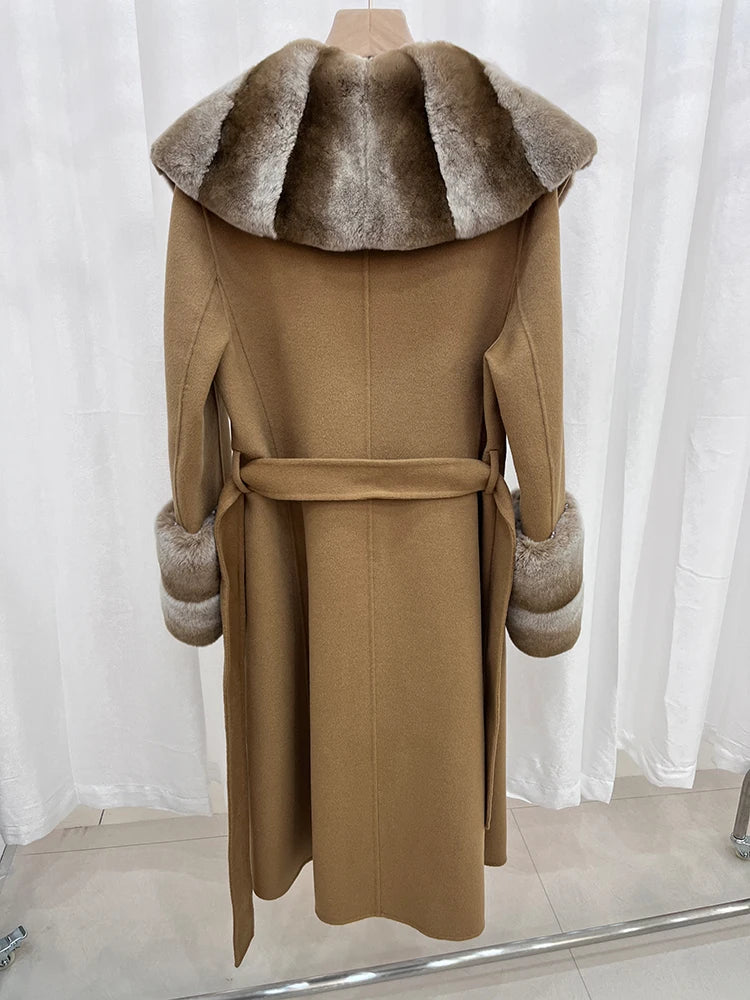 Two Tone Fur Long Cashmere Coat