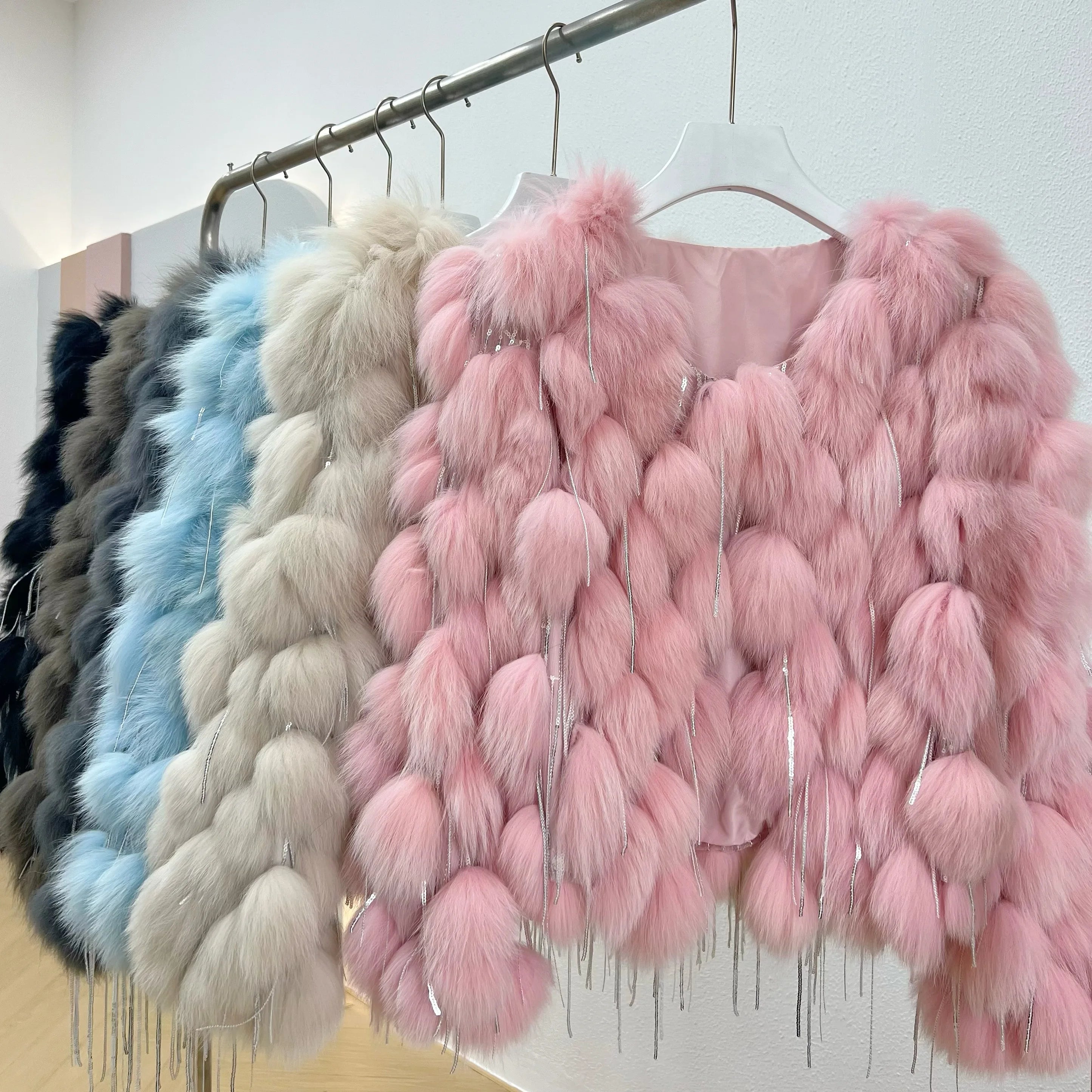 Glitter Tassel Fur Coat