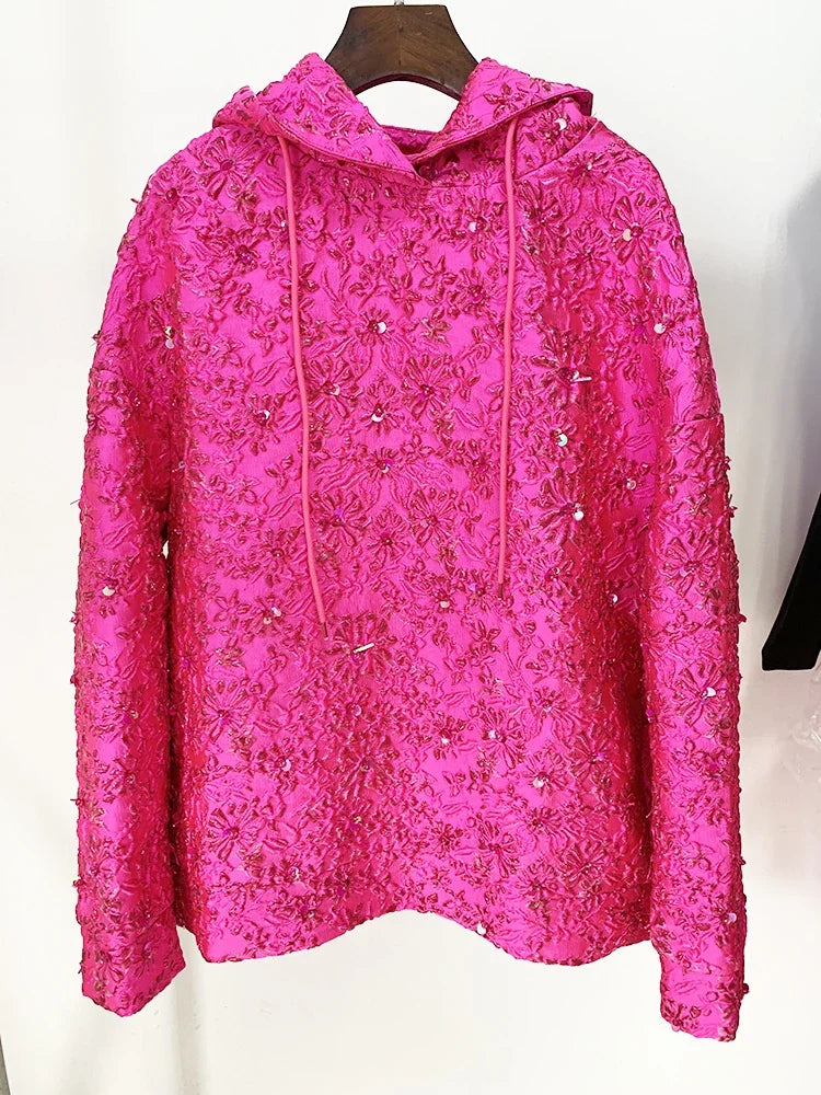 Oversized Floral Jacquard Hoodie