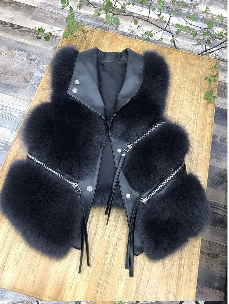 Two Tone Faux Fur Coat Vest