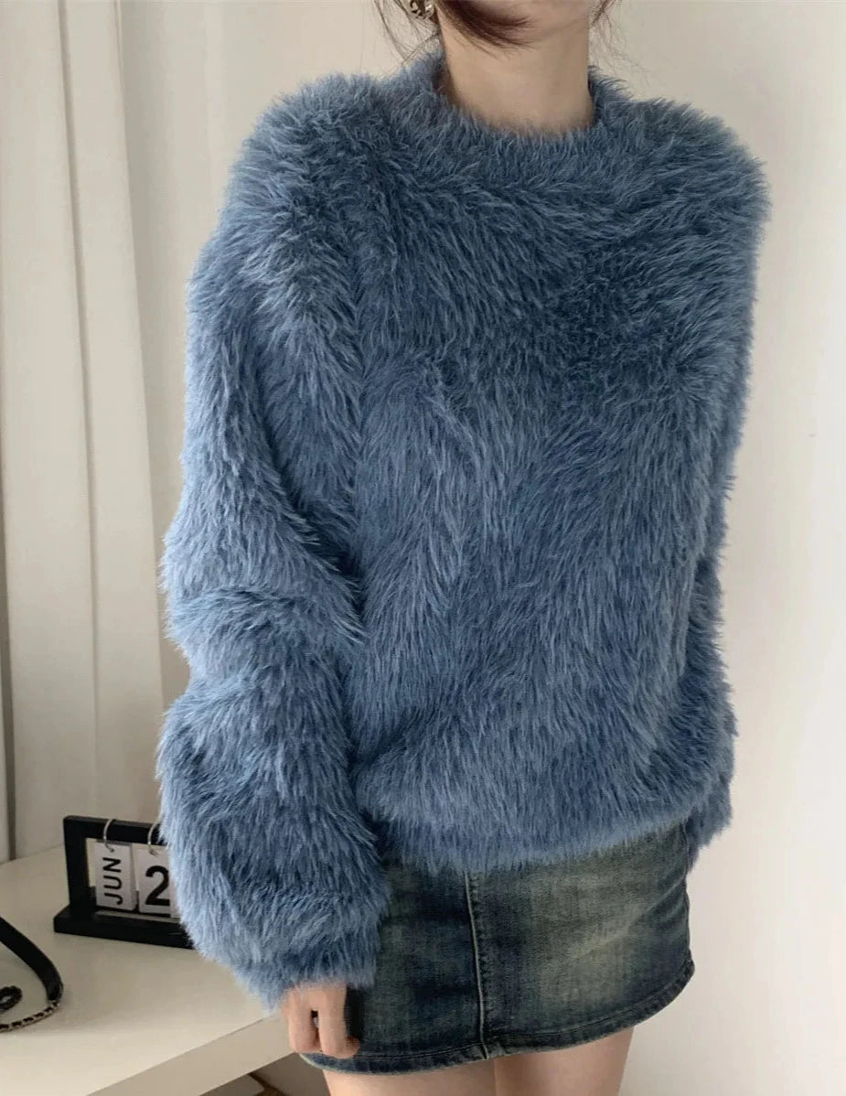 Fluffy Crew Neck Sweater