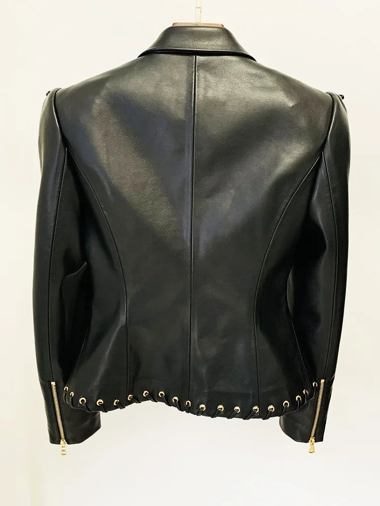 Lace Up Leather Jacket